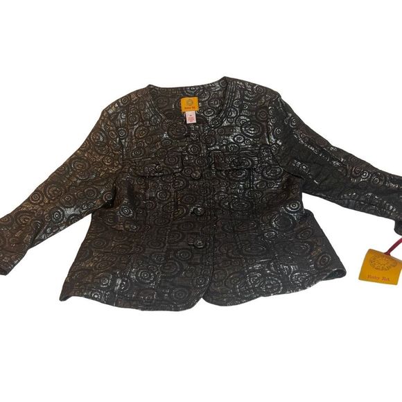 Ruby RD Women's Shiny Sparkly Metallic Button-down Blazer Black Size 14 NWT - Picture 4 of 11
